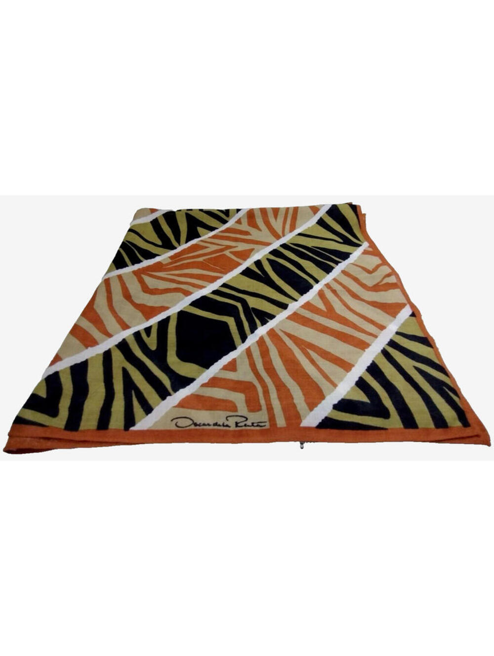 Vintage Oscar de la Renta Rayon Scarf Geometric Zebra Bohemian Black Brown Tan